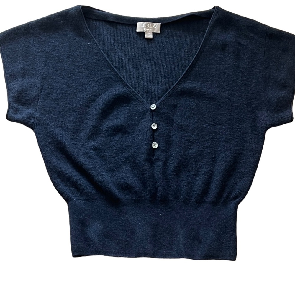 J. Crew Black Boxy Cap Sleeve Cashmere Blouse